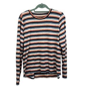 American Eagle Soft & Sexy Plush Sweater Striped Crew Neck‎ Orange Blue Women L